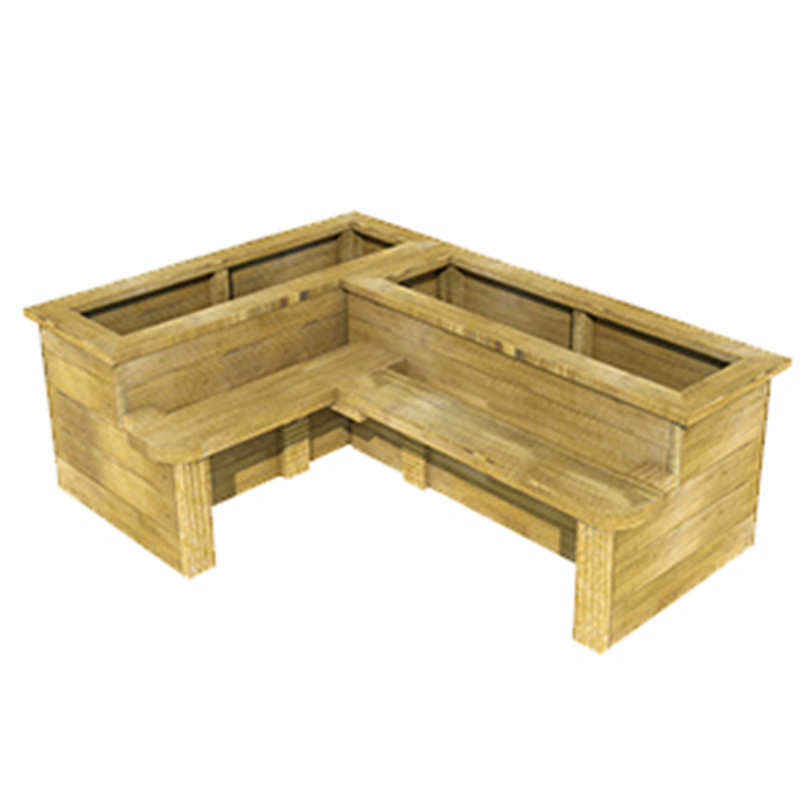 Technical render of a Corner Planter Bench